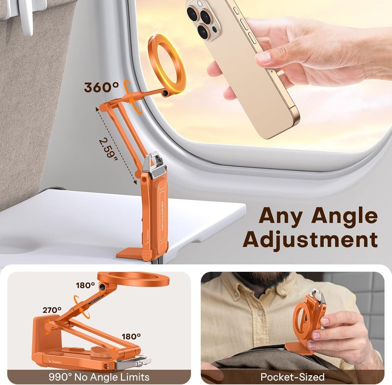 Omoton 360°Rotating for MagSafe Tripod Mount, Adjustable Aluminum Magnetic Phone Tripod for iPhone 17/16/15/14 Pro Max Air, Foldable Cell Phone Stand Fits Vlog, Gym, Travel Essentials, Orange - Image 5